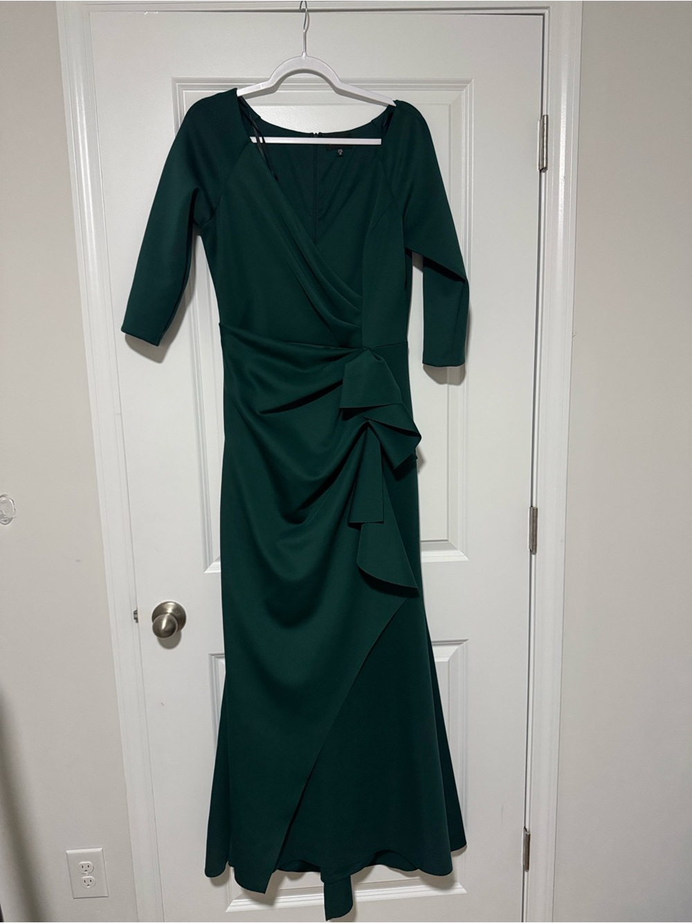 Xscape Dark Green Long Sleeve Wrap Gown